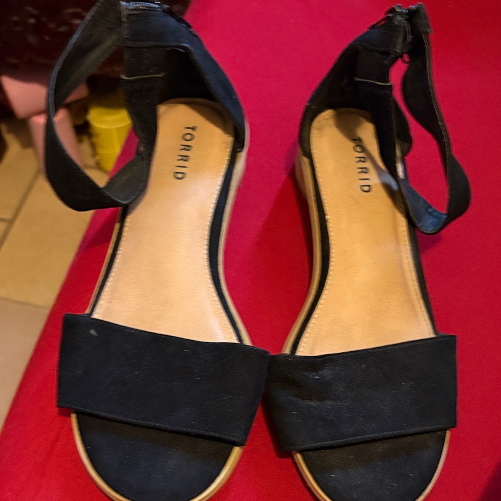 torrid Black Suede Open-Toe Ankle Strap Sandals